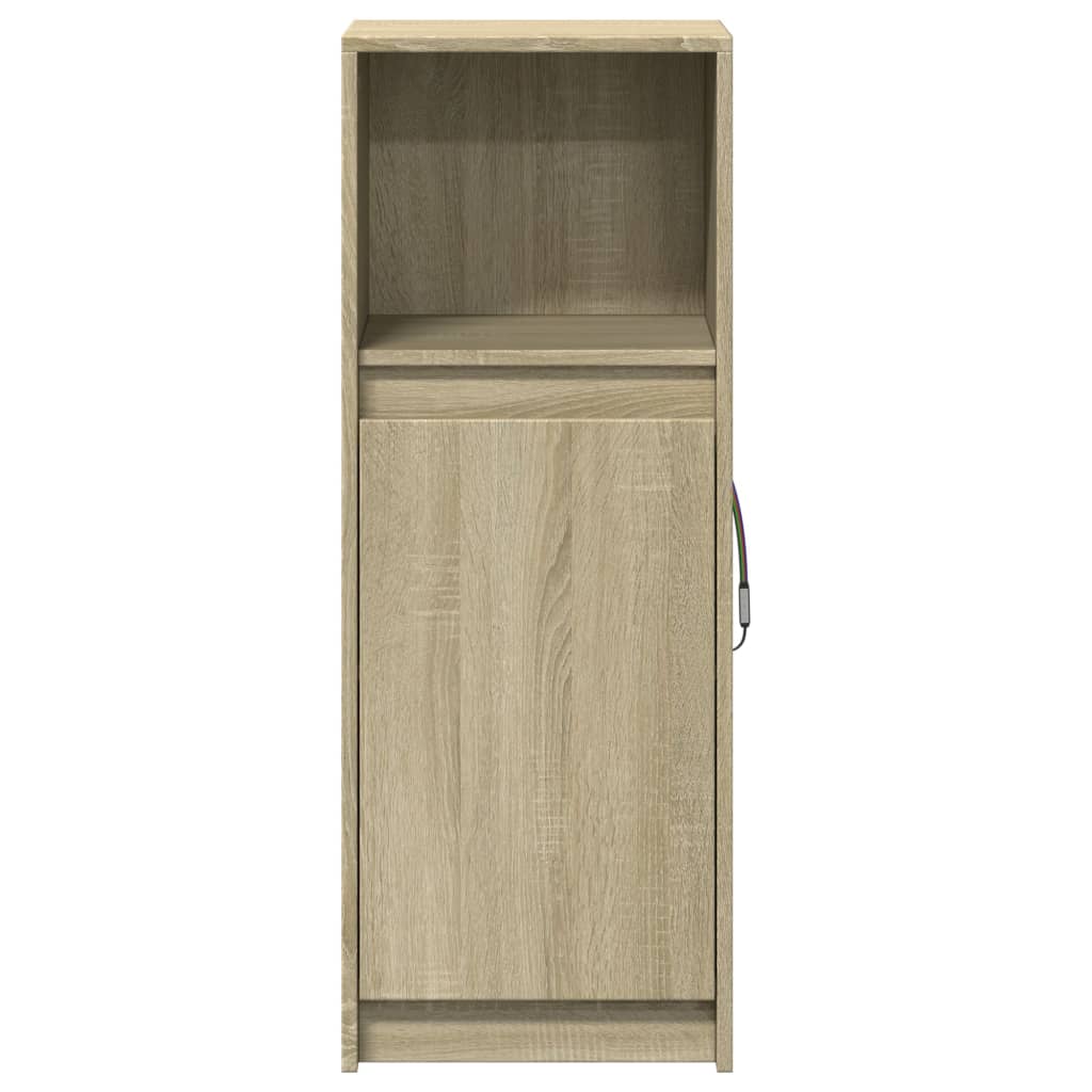 skab med LED-lys 38x34x100 cm konstrueret træ røget eg
