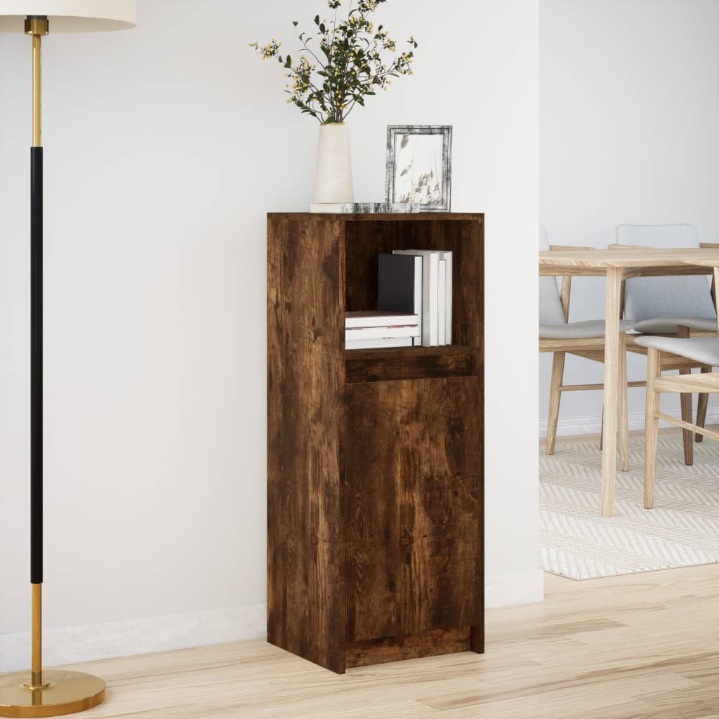 skab med LED 38x34x100 cm konstrueret træ røget egetræsfarve