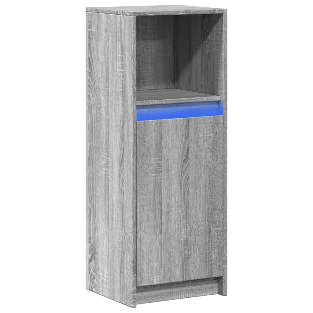 skab med LED 38x34x100 cm konstrueret træ grå sonoma-eg
