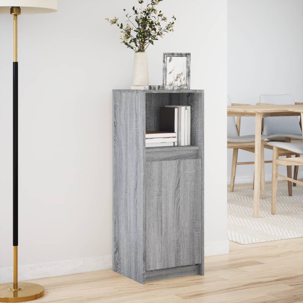 skab med LED 38x34x100 cm konstrueret træ grå sonoma-eg