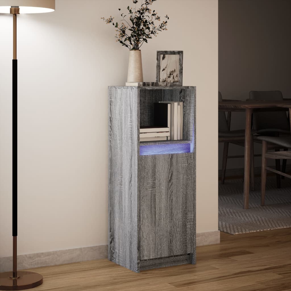 skab med LED 38x34x100 cm konstrueret træ grå sonoma-eg