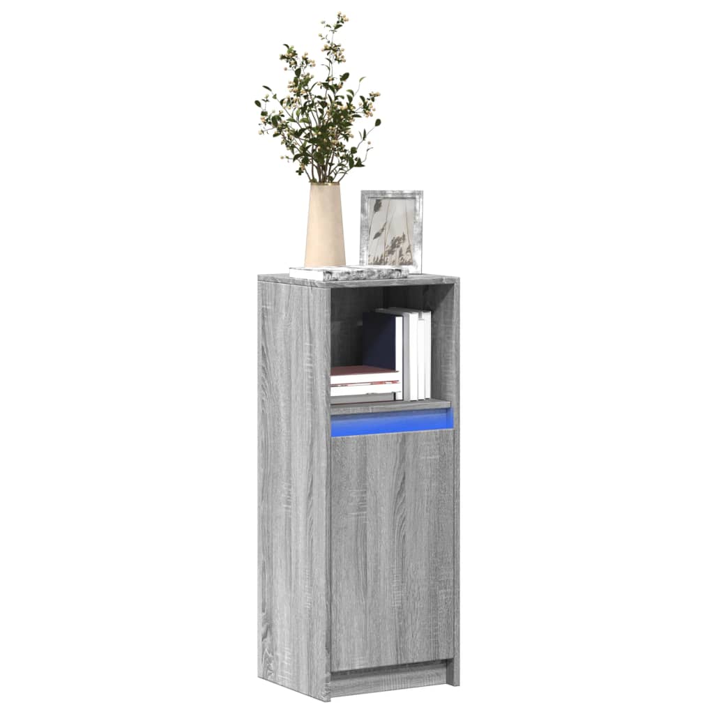 skab med LED 38x34x100 cm konstrueret træ grå sonoma-eg