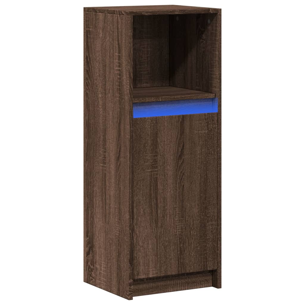 skab med LED 38x34x100 cm konstrueret træ brun egetræsfarve