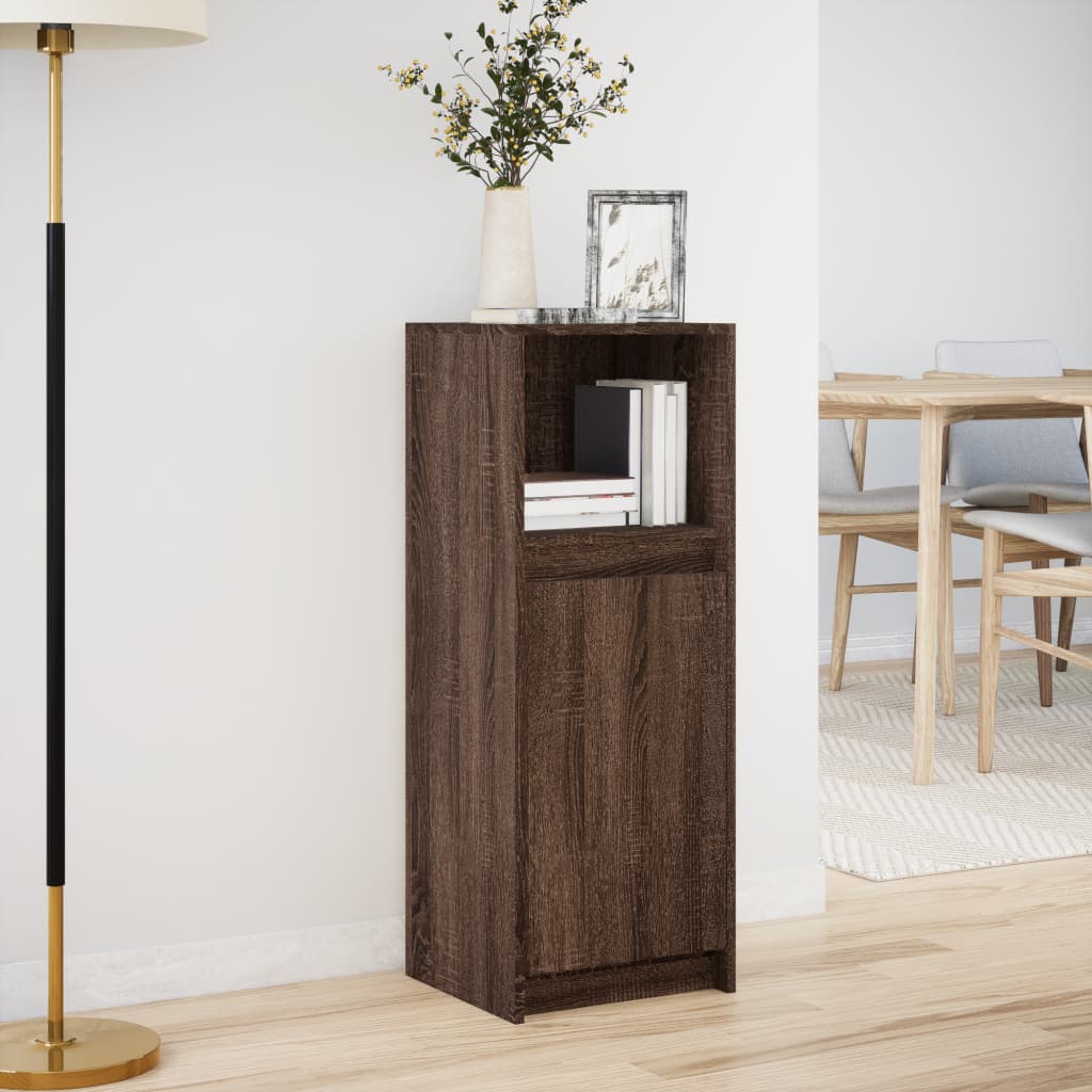 skab med LED 38x34x100 cm konstrueret træ brun egetræsfarve