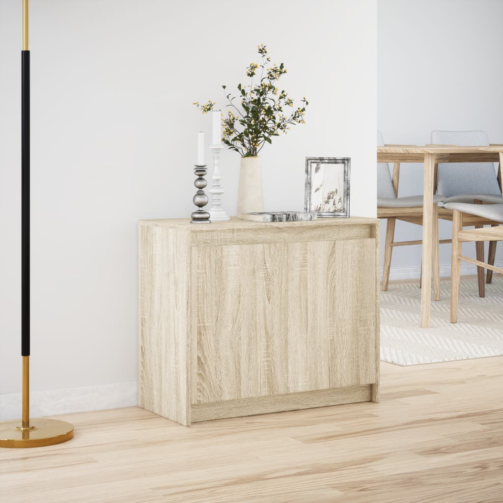 skab med LED-lys 72x34x61 cm konstrueret træ røget egetræsfarve
