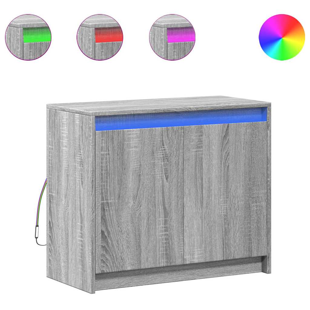 skab med LED-lys 72x34x61 cm konstrueret træ grå sonoma-eg