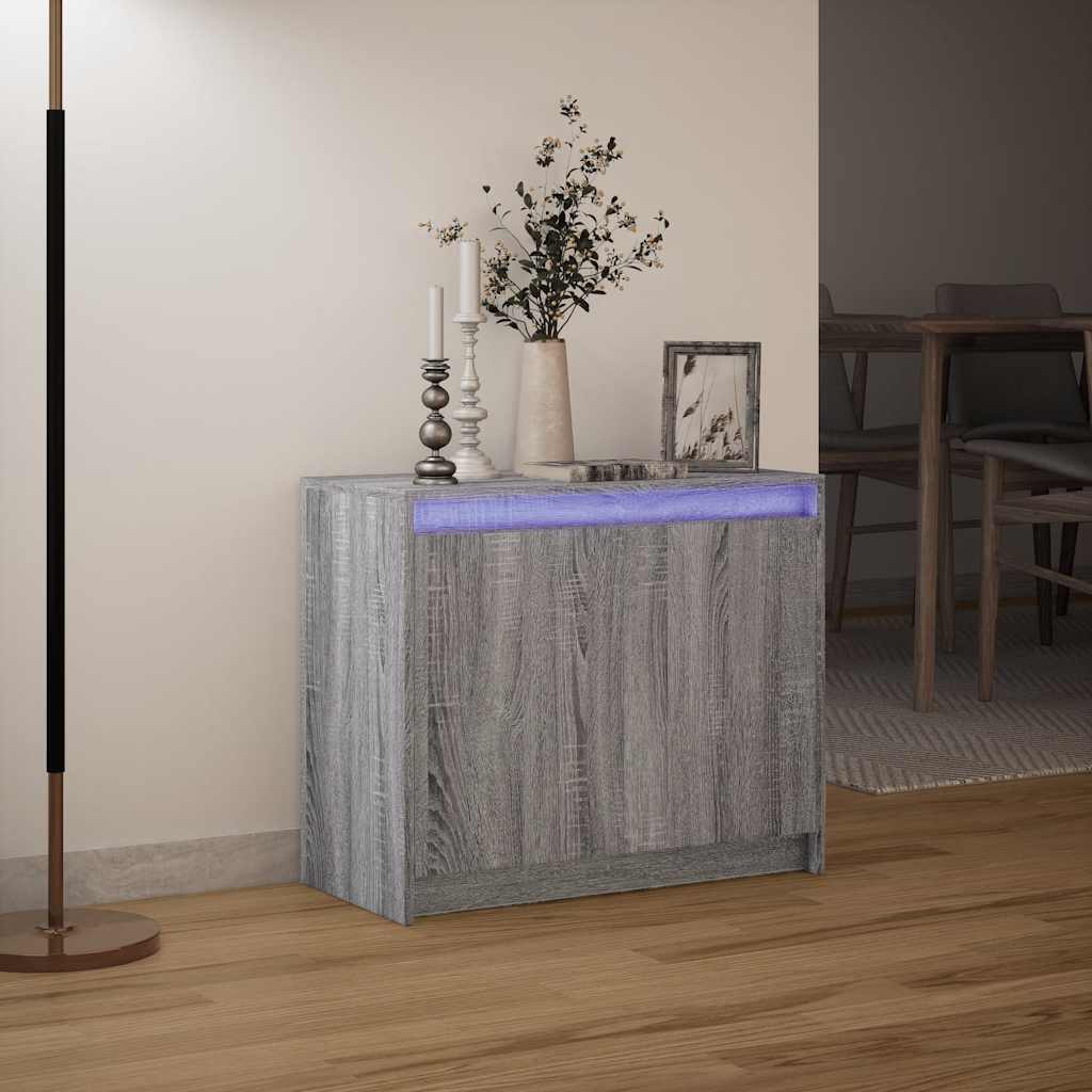 skab med LED-lys 72x34x61 cm konstrueret træ grå sonoma-eg