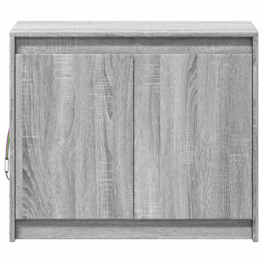 skab med LED-lys 72x34x61 cm konstrueret træ grå sonoma-eg