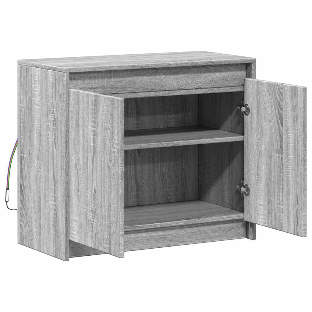 skab med LED-lys 72x34x61 cm konstrueret træ grå sonoma-eg