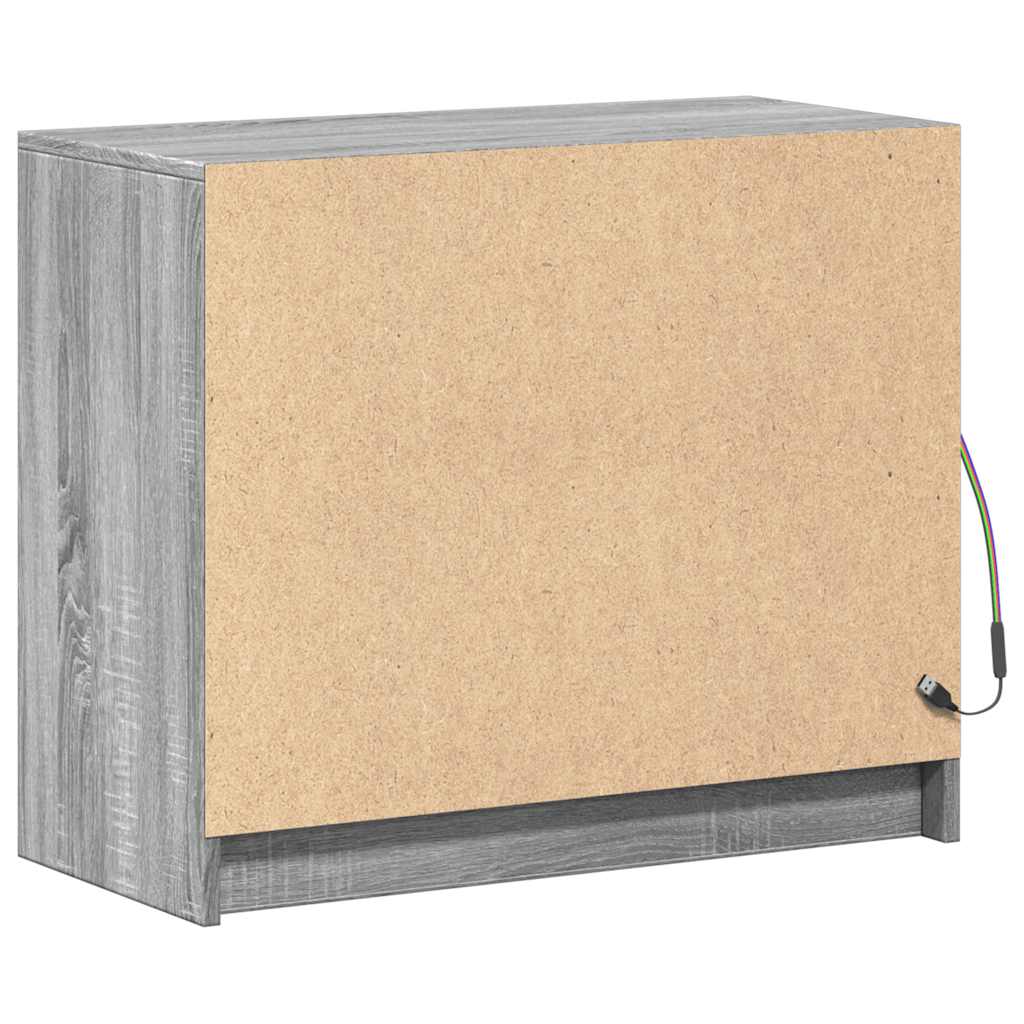 skab med LED-lys 72x34x61 cm konstrueret træ grå sonoma-eg
