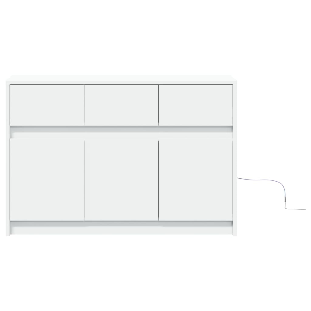 tv-bord med LED-lys 91x34x61 cm konstrueret træ hvid
