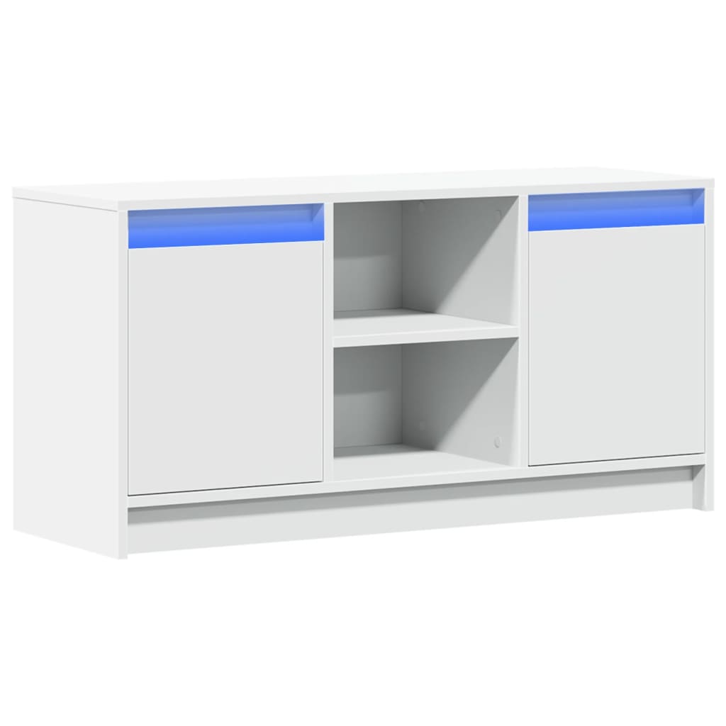 tv-bord med LED-lys 100x34x50 cm konstrueret træ hvid