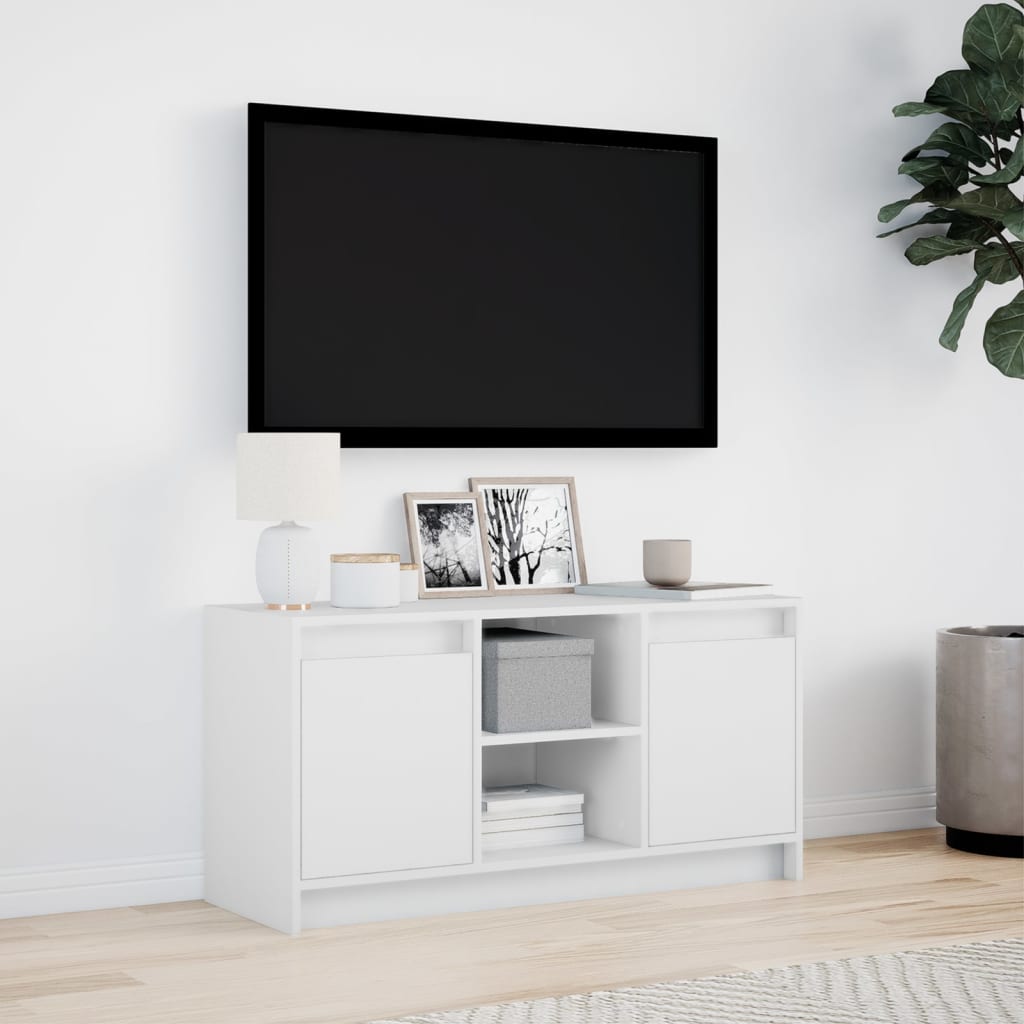 tv-bord med LED-lys 100x34x50 cm konstrueret træ hvid