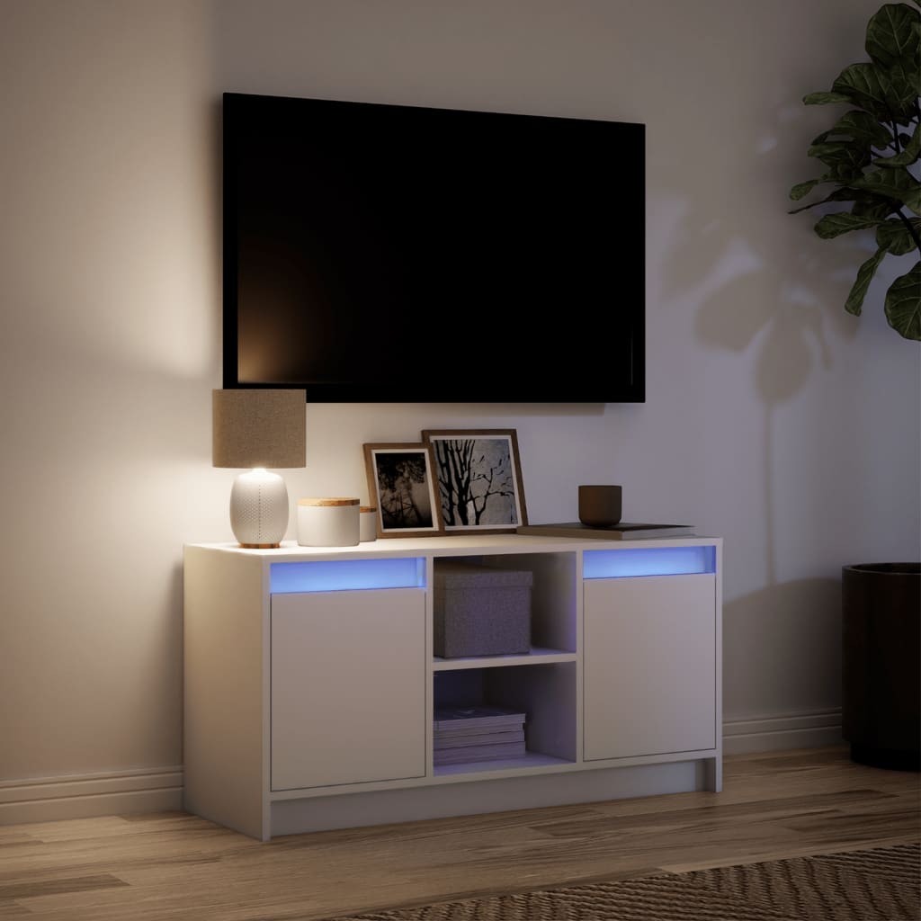 tv-bord med LED-lys 100x34x50 cm konstrueret træ hvid