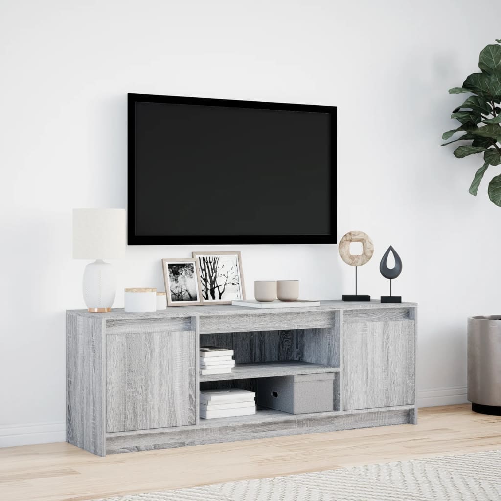 tv-bord m. LED-lys 139,5x34x50 cm konstrueret træ grå sonoma-eg