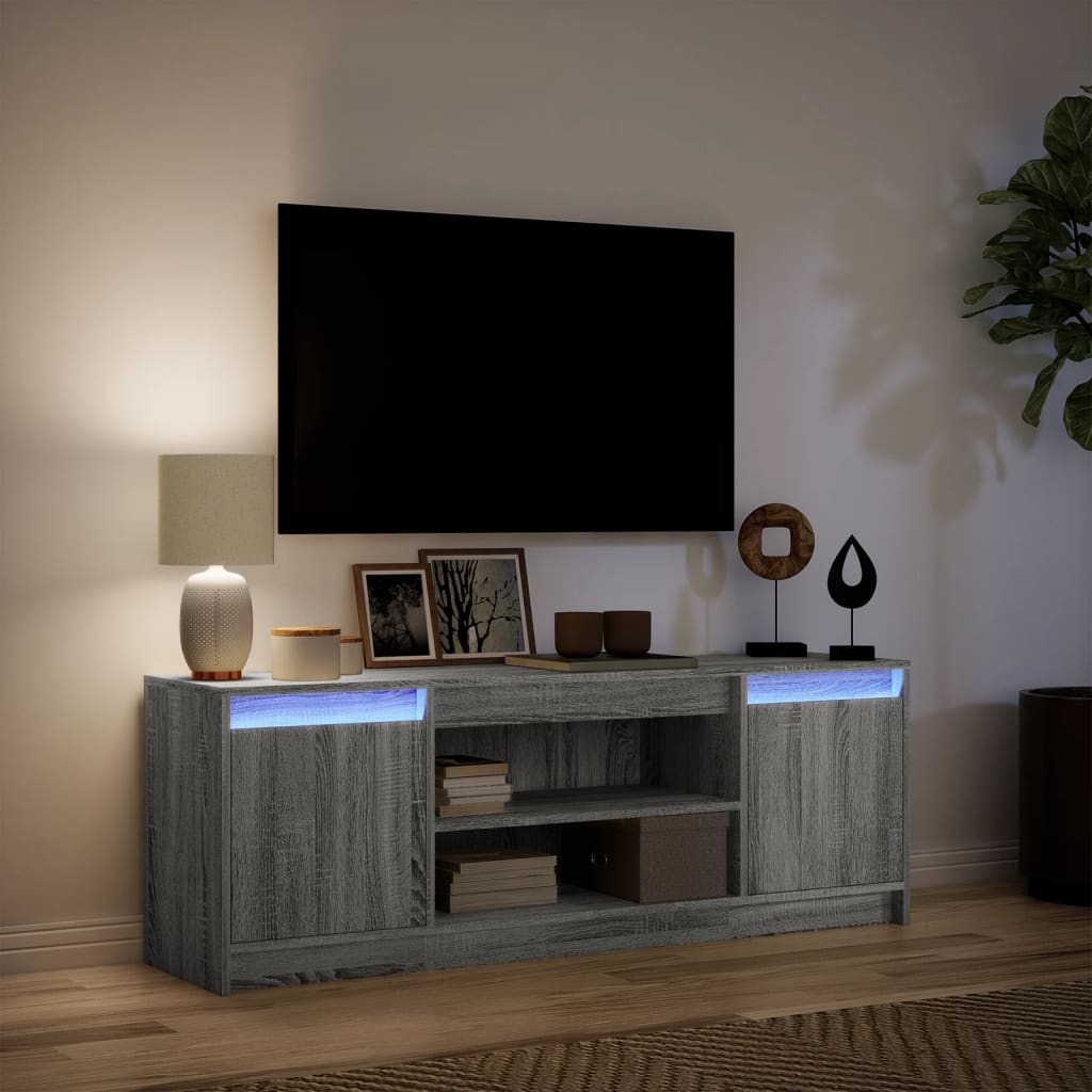 tv-bord m. LED-lys 139,5x34x50 cm konstrueret træ grå sonoma-eg