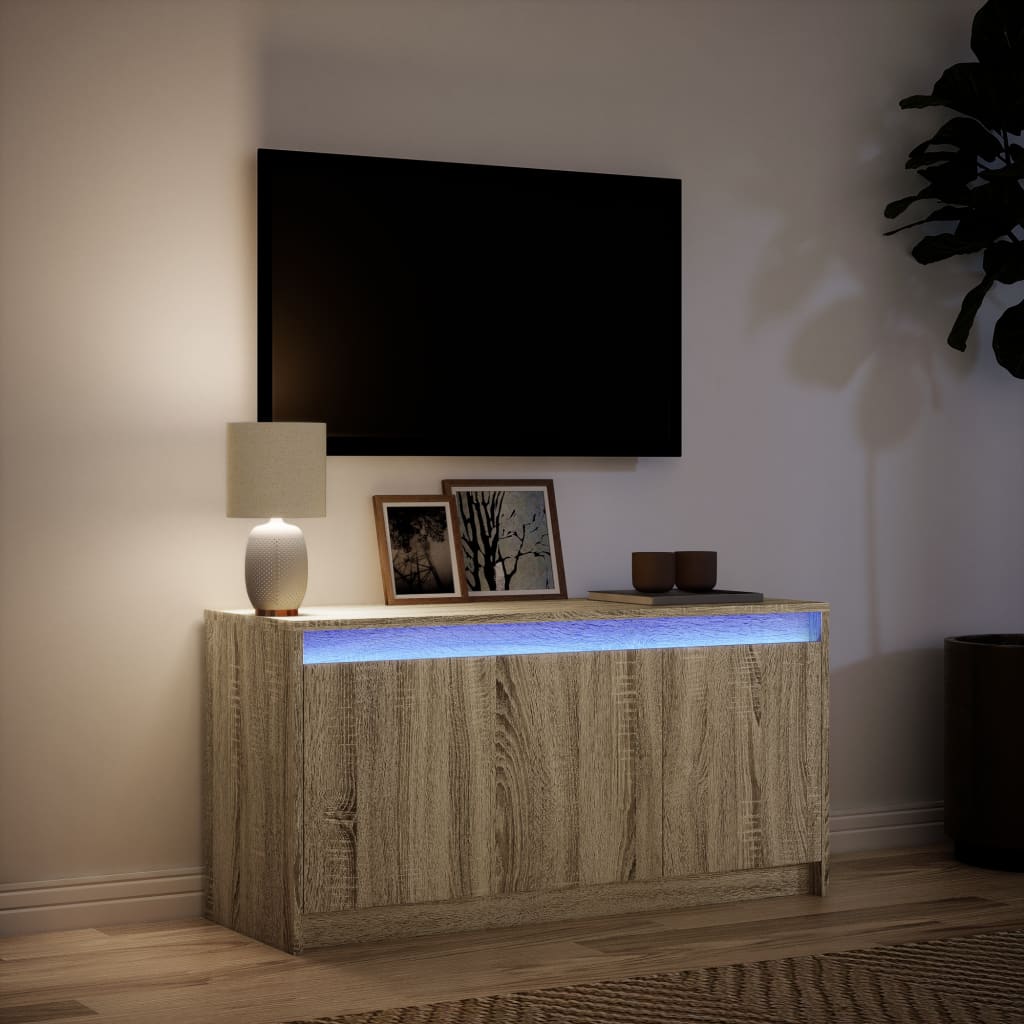 tv-bord med LED-lys 100x34x50 cm konstrueret træ sonoma-eg