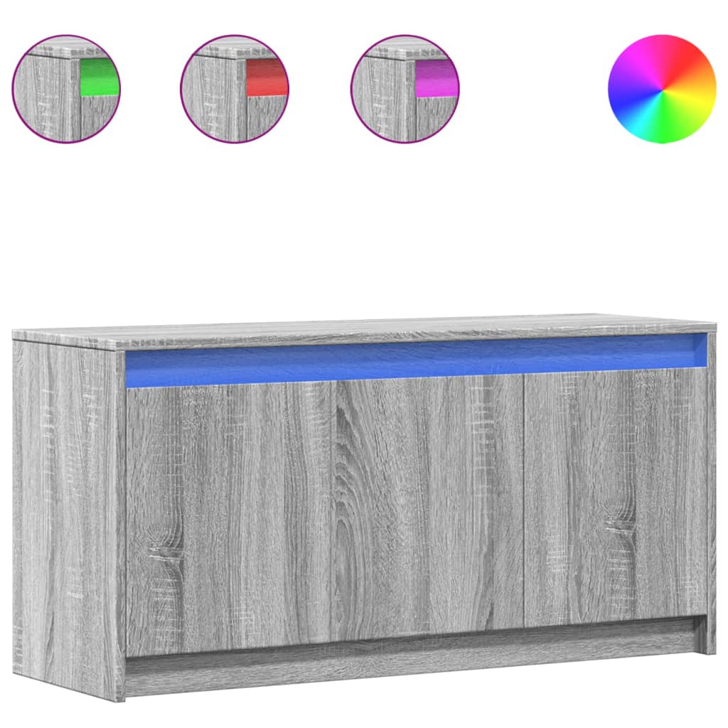 tv-bord m. LED-lys 100x34x50 cm konstrueret træ grå sonoma-eg
