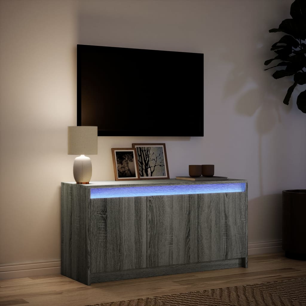 tv-bord m. LED-lys 100x34x50 cm konstrueret træ grå sonoma-eg