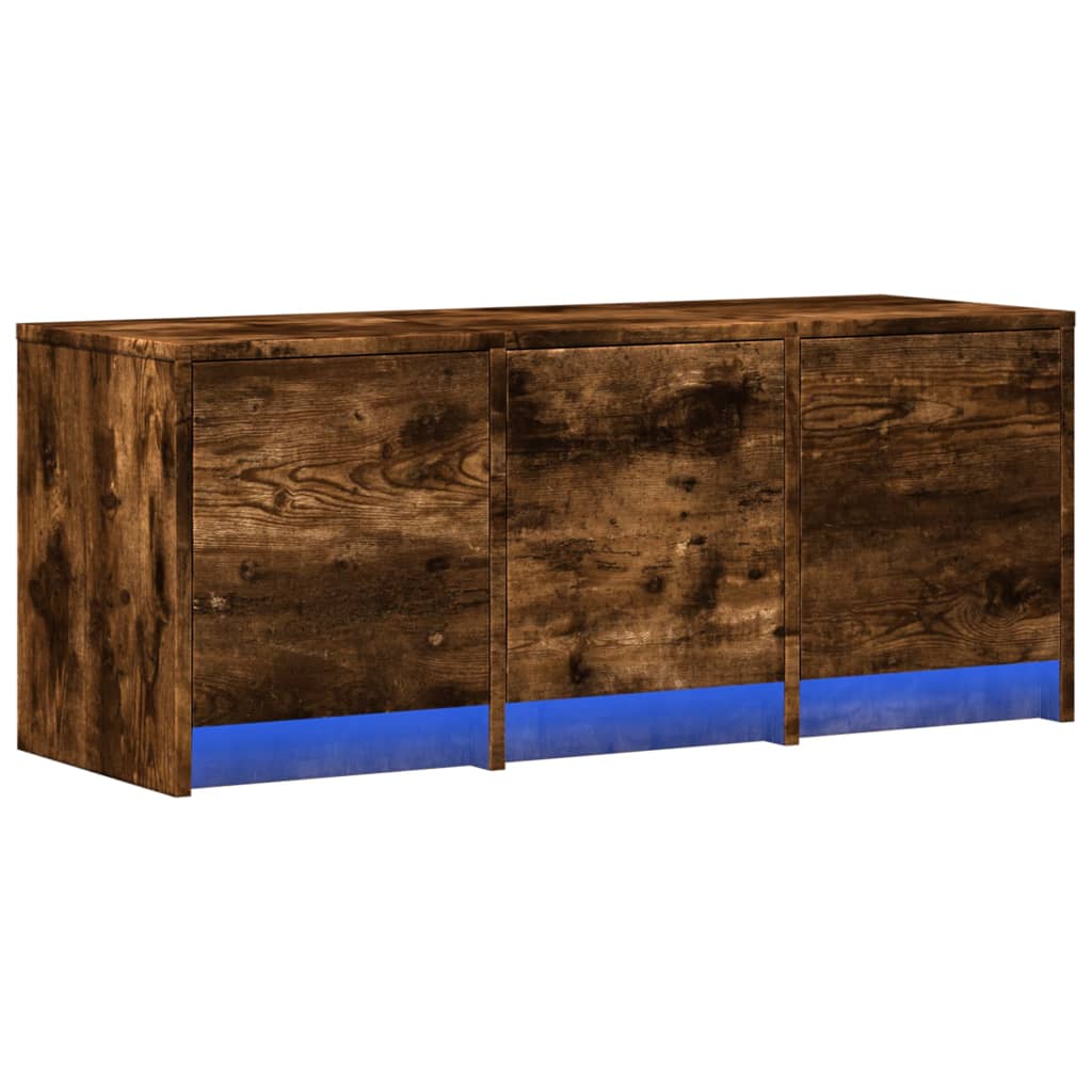 tv-bord m. LED-lys 97x34x40 cm konstrueret træ røget eg