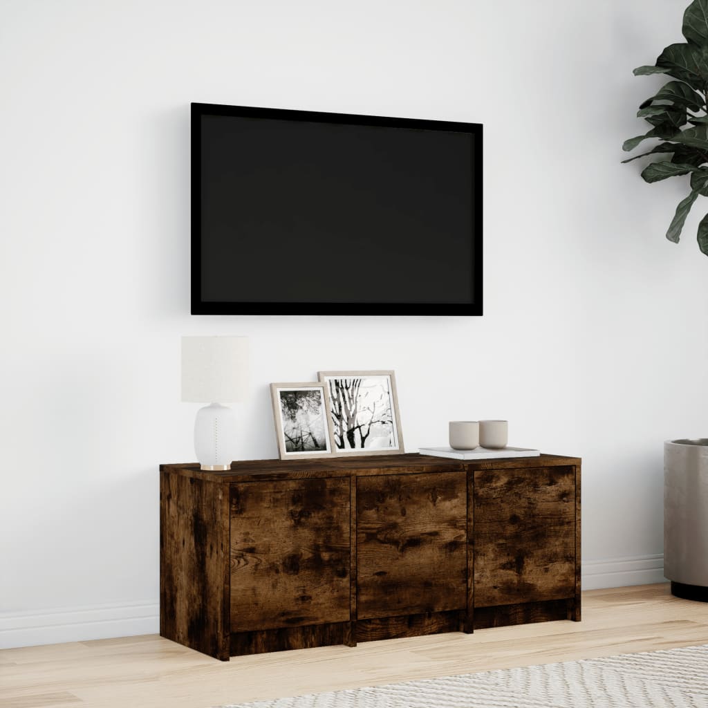 tv-bord m. LED-lys 97x34x40 cm konstrueret træ røget eg