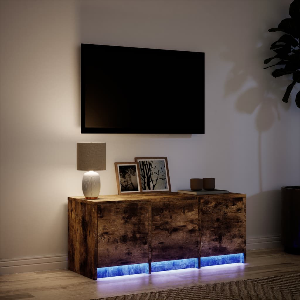 tv-bord m. LED-lys 97x34x40 cm konstrueret træ røget eg
