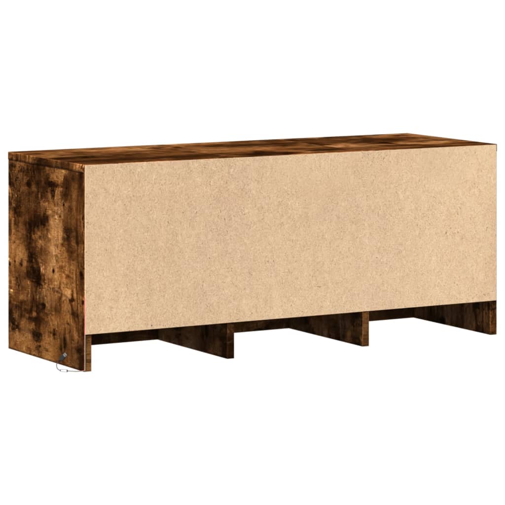 tv-bord m. LED-lys 97x34x40 cm konstrueret træ røget eg