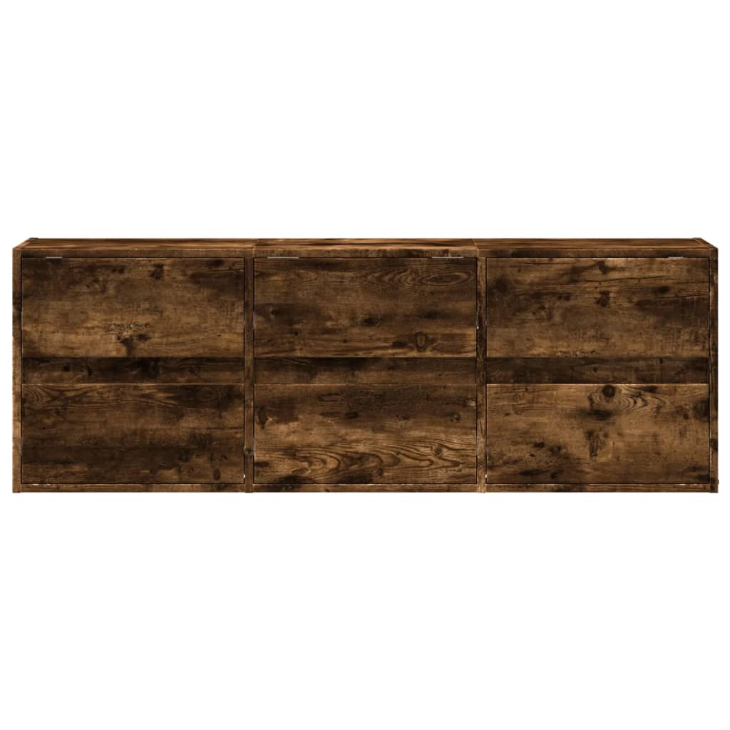 væghængt tv-bord med LED-lys 130x31x45 cm røget egetræsfarve