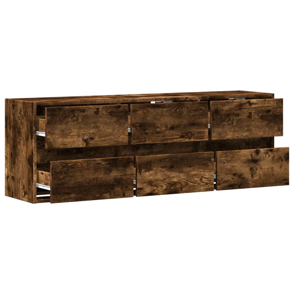 væghængt tv-bord med LED-lys 130x31x45 cm røget egetræsfarve