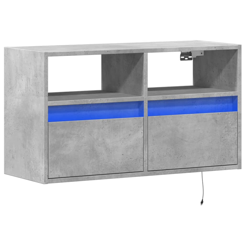 væghængt tv-bord med LED-lys 80x31x45 cm betongrå
