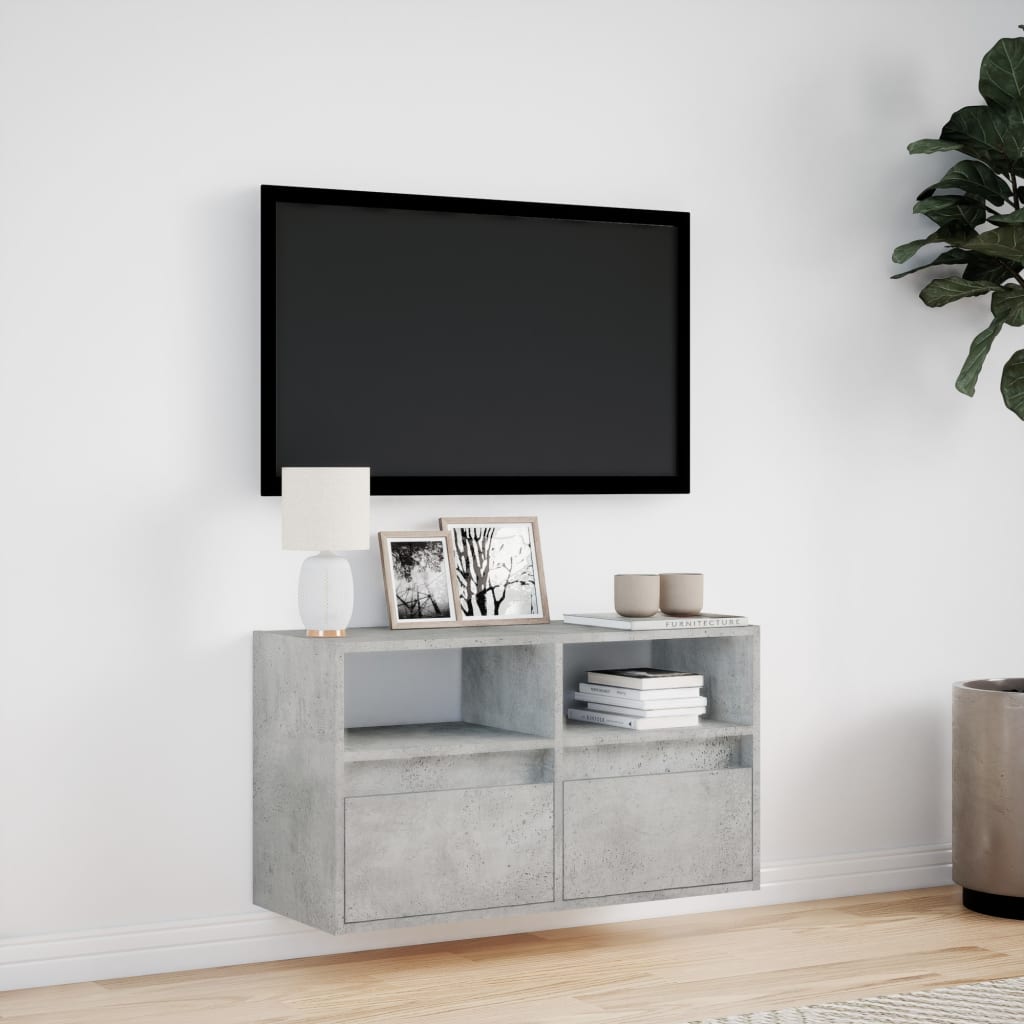 væghængt tv-bord med LED-lys 80x31x45 cm betongrå