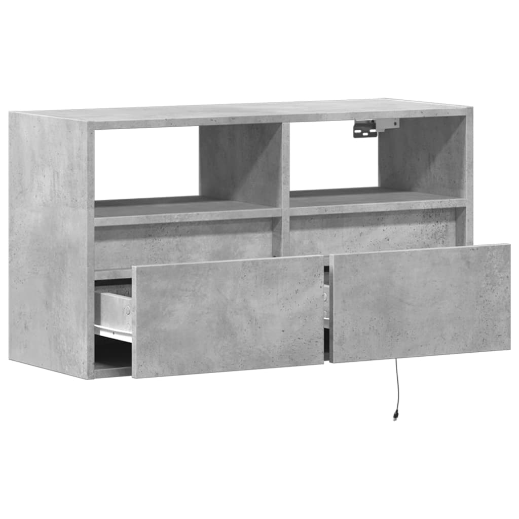 væghængt tv-bord med LED-lys 80x31x45 cm betongrå