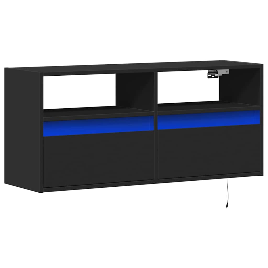 væghængt tv-bord med LED-lys 100x31x45 cm sort