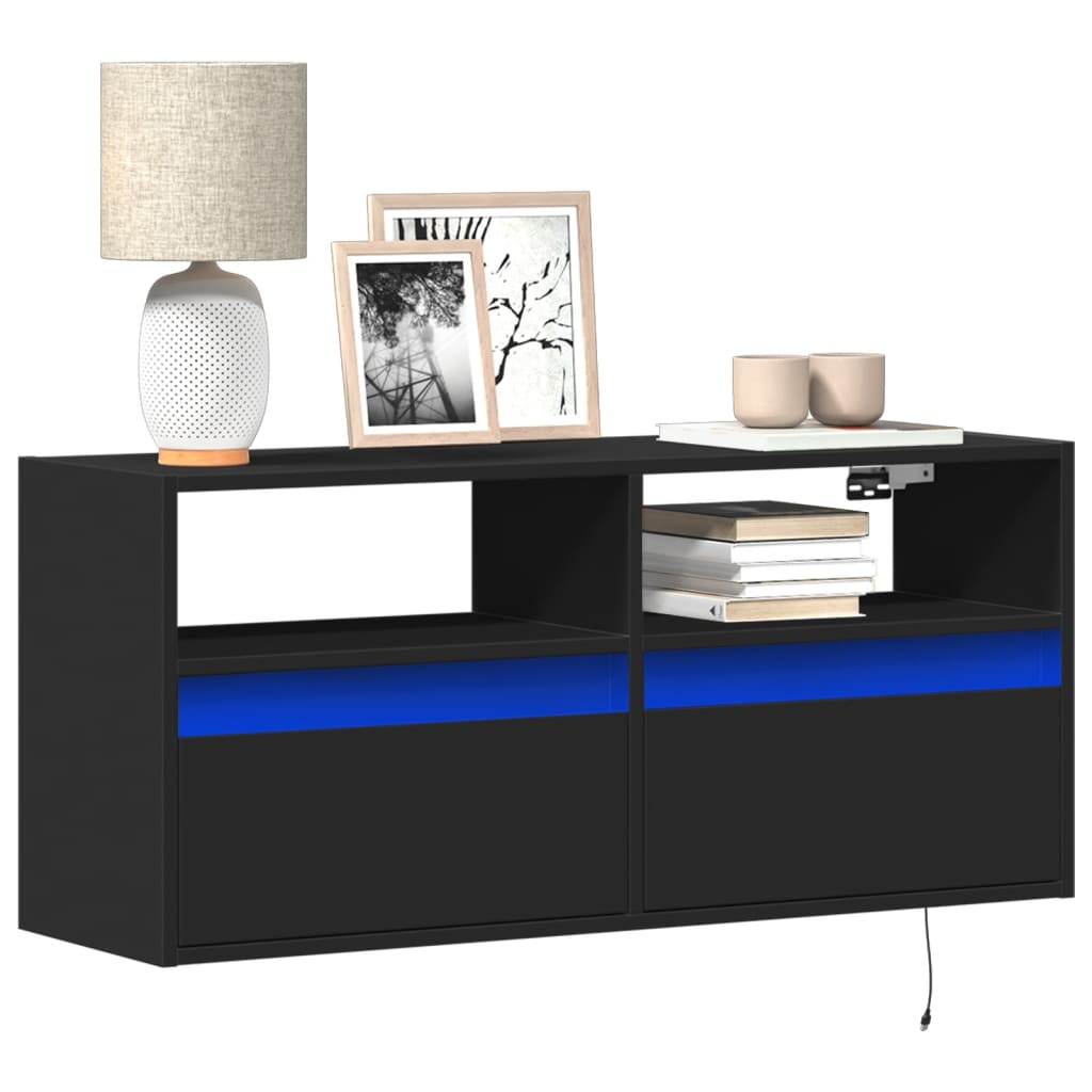 væghængt tv-bord med LED-lys 100x31x45 cm sort