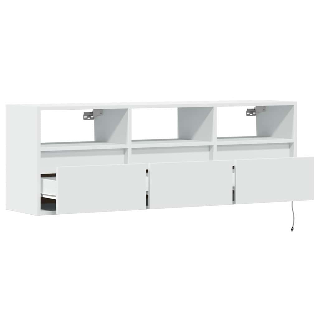 væghængt tv-bord med LED-lys 130x31x45 cm hvid