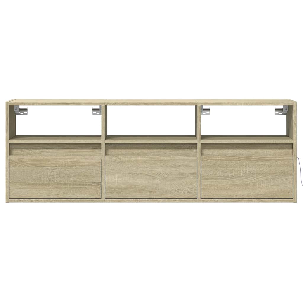 væghængt tv-bord med LED-lys 130x31x45 cm sonoma-eg
