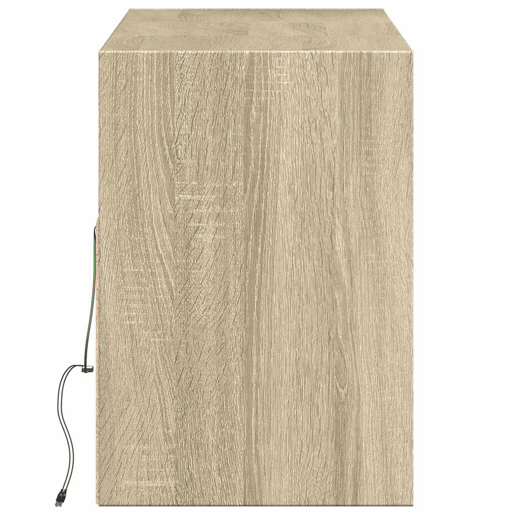 væghængt tv-bord med LED-lys 130x31x45 cm sonoma-eg
