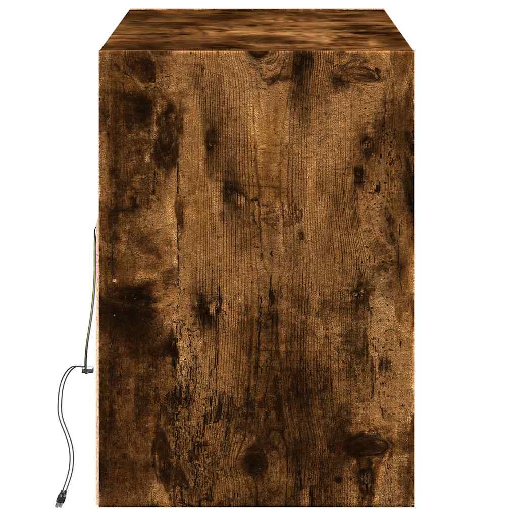 væghængt tv-bord med LED-lys 130x31x45 cm røget egetræsfarve