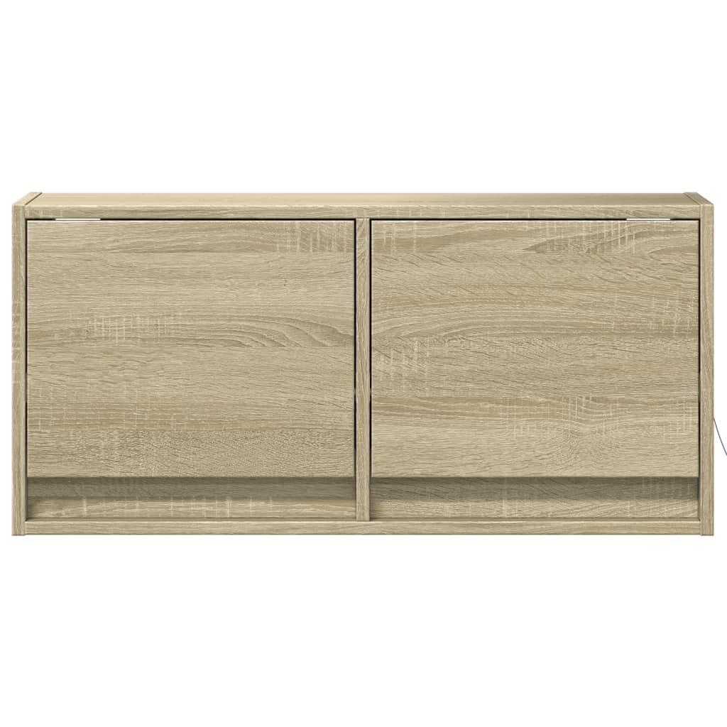 væghængt tv-bord med LED-lys 80x31x35 cm sonoma-eg