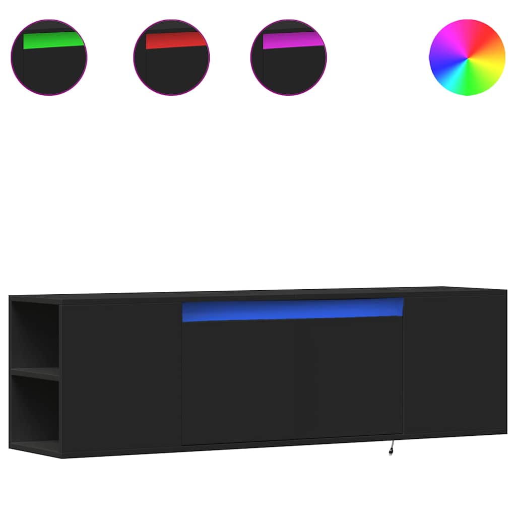 væghængt tv-bord med LED-lys 135x31x39,5 cm sort