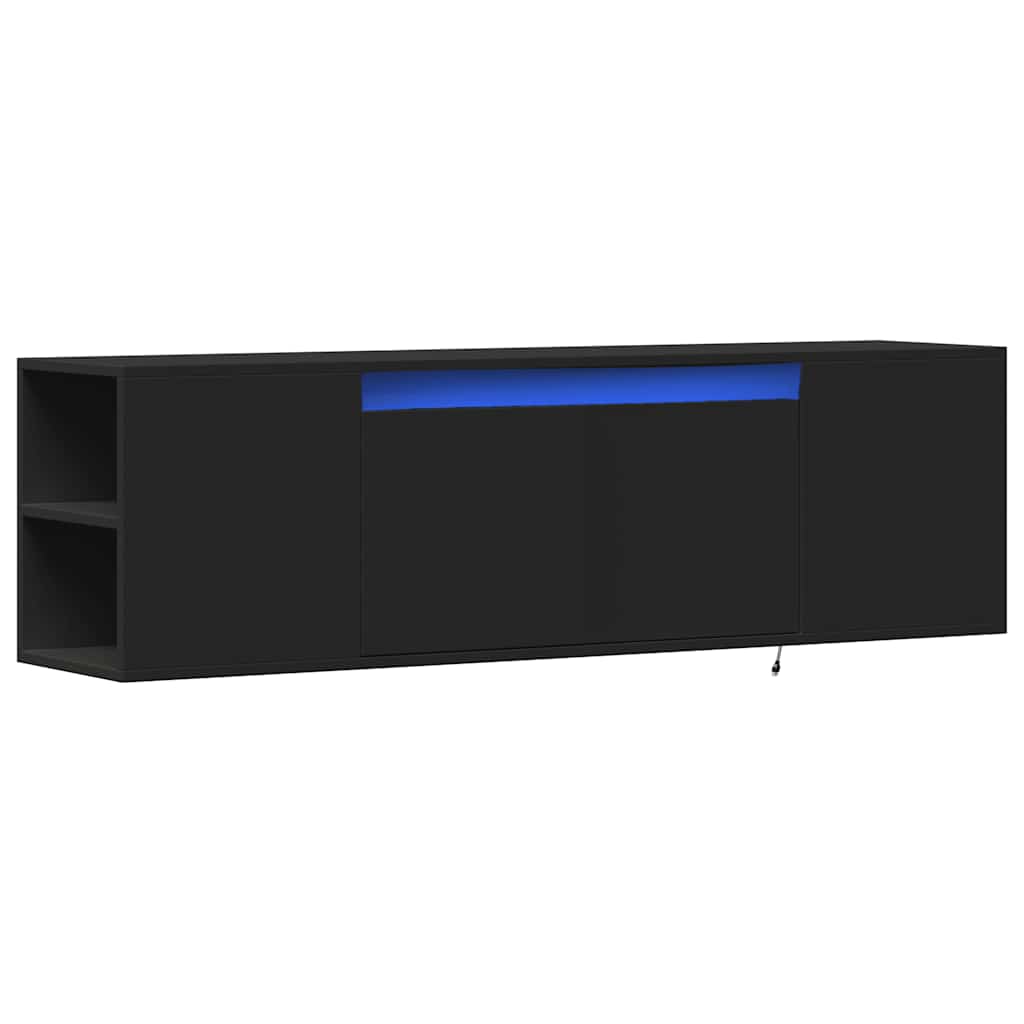 væghængt tv-bord med LED-lys 135x31x39,5 cm sort