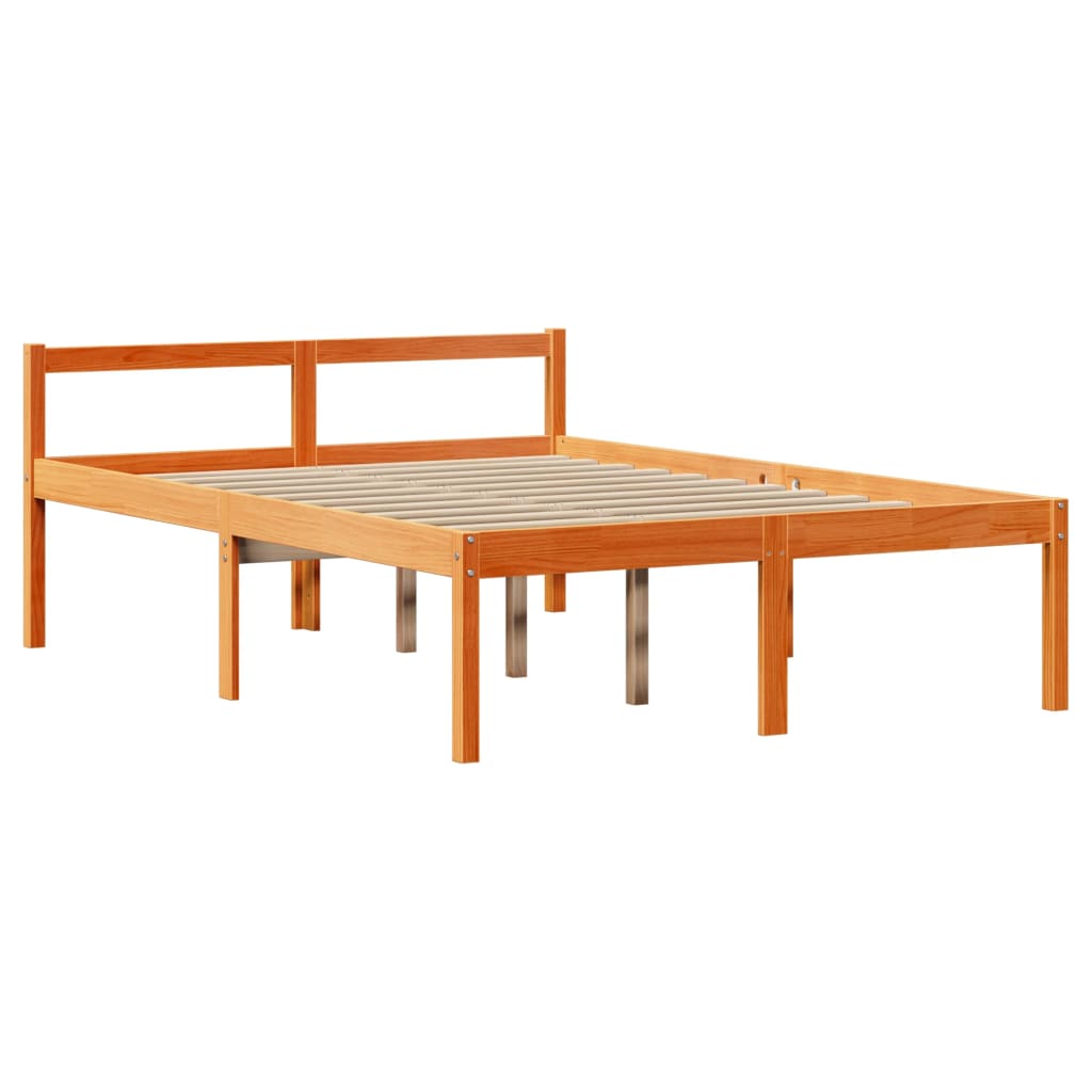 sengeramme med sengegavl 135x190 cm massivt fyrretræ gyldenbrun