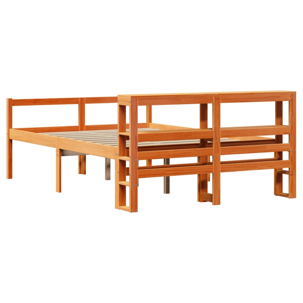 sengeramme med sengegavl 140x190 cm massivt fyrretræ gyldenbrun