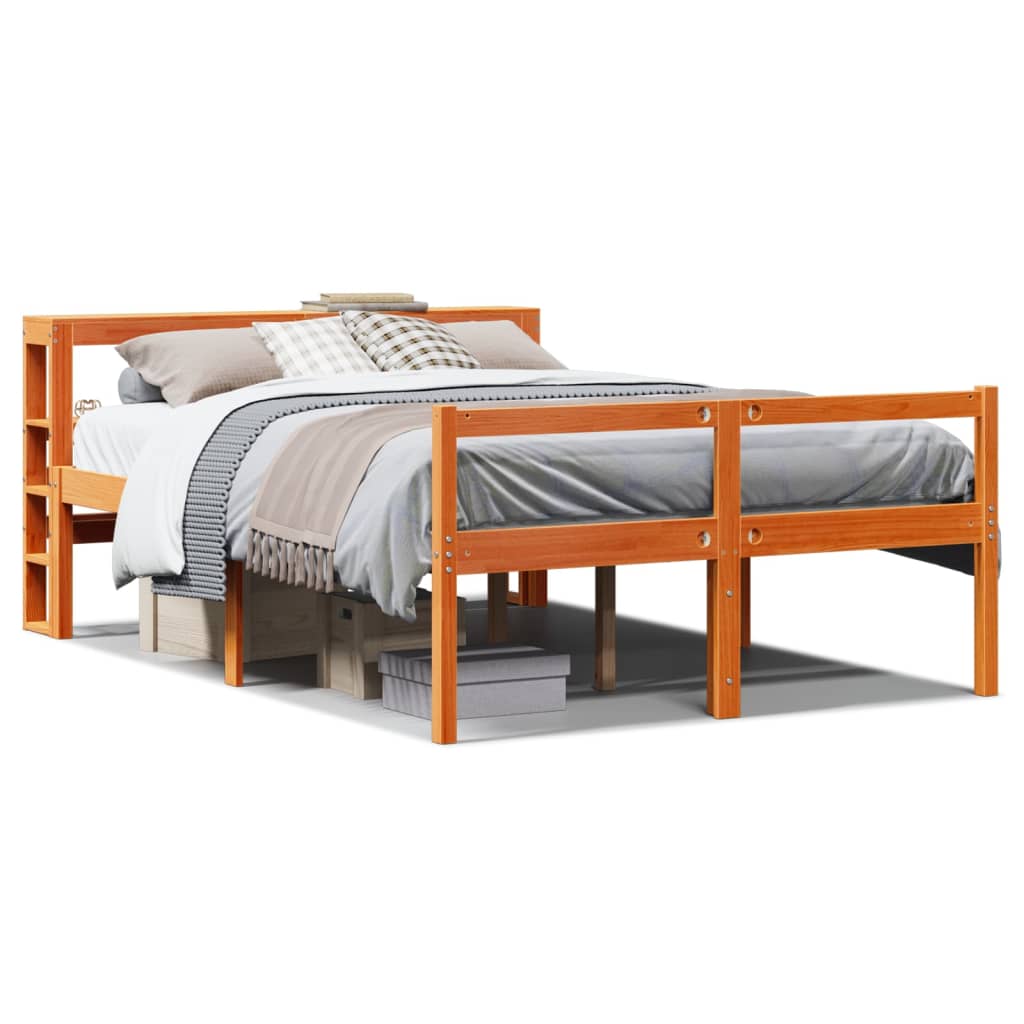 sengeramme med sengegavl 120x200 cm massivt fyrretræ gyldenbrun