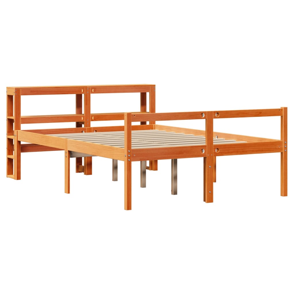 sengeramme med sengegavl 150x200 cm massivt fyrretræ gyldenbrun