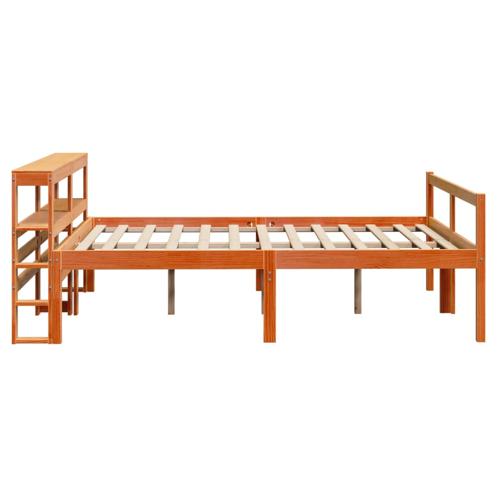 sengeramme med sengegavl 150x200 cm massivt fyrretræ gyldenbrun