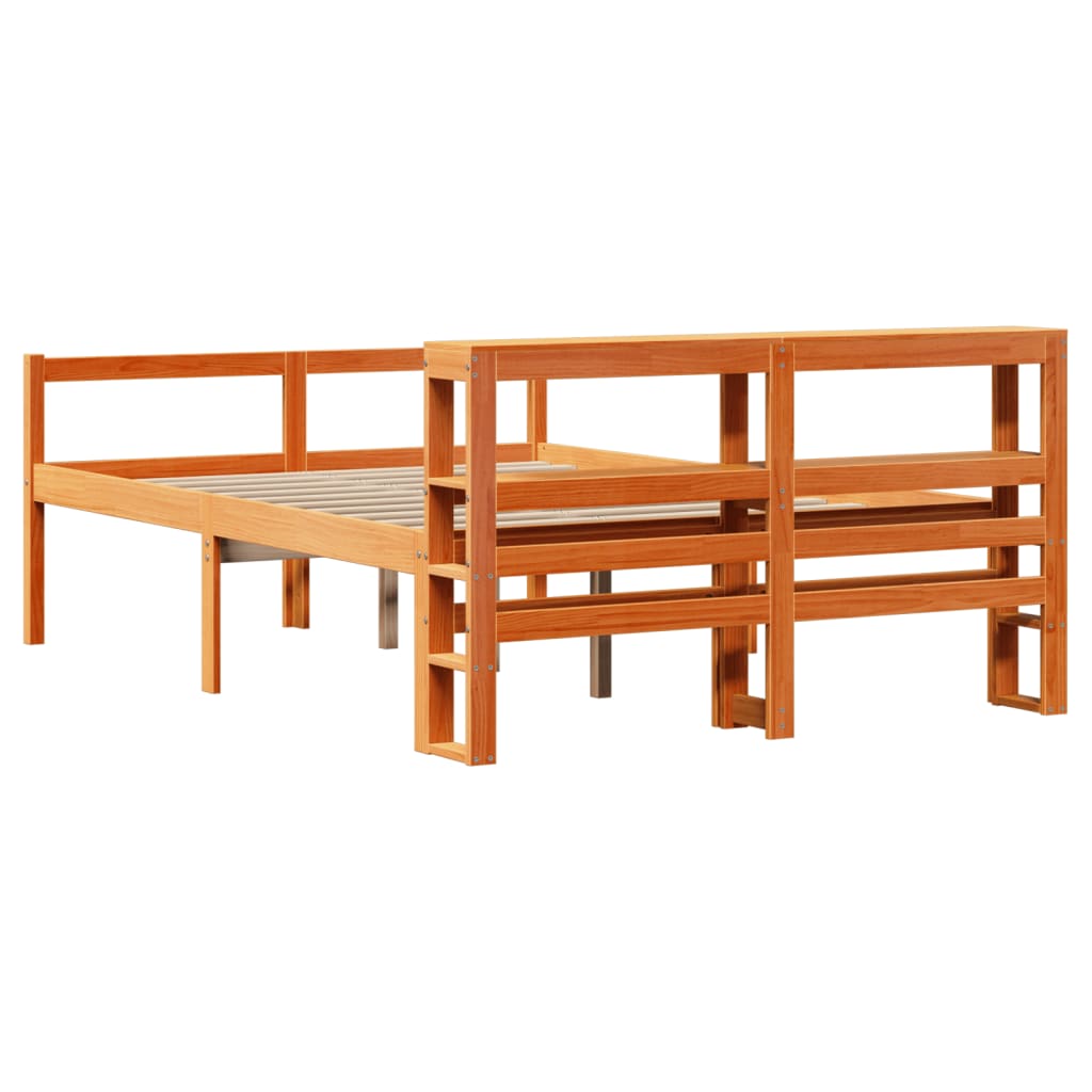 sengeramme med sengegavl 150x200 cm massivt fyrretræ gyldenbrun