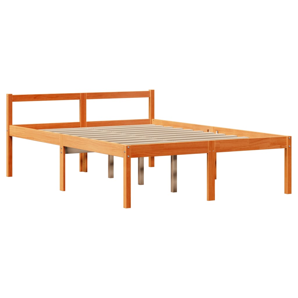 sengeramme med sengegavl 160x200 cm massivt fyrretræ gyldenbrun