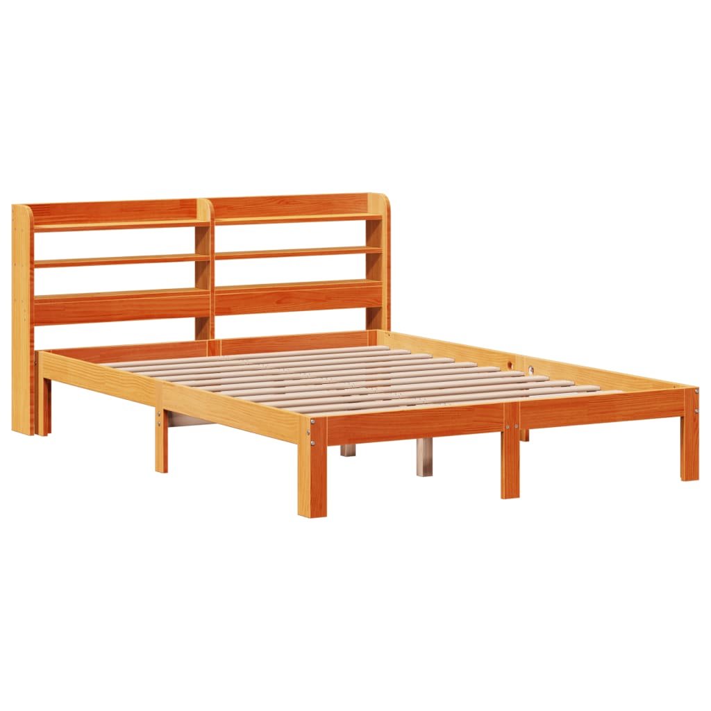 sengeramme uden madras 135x190 cm massivt fyrretræ brun