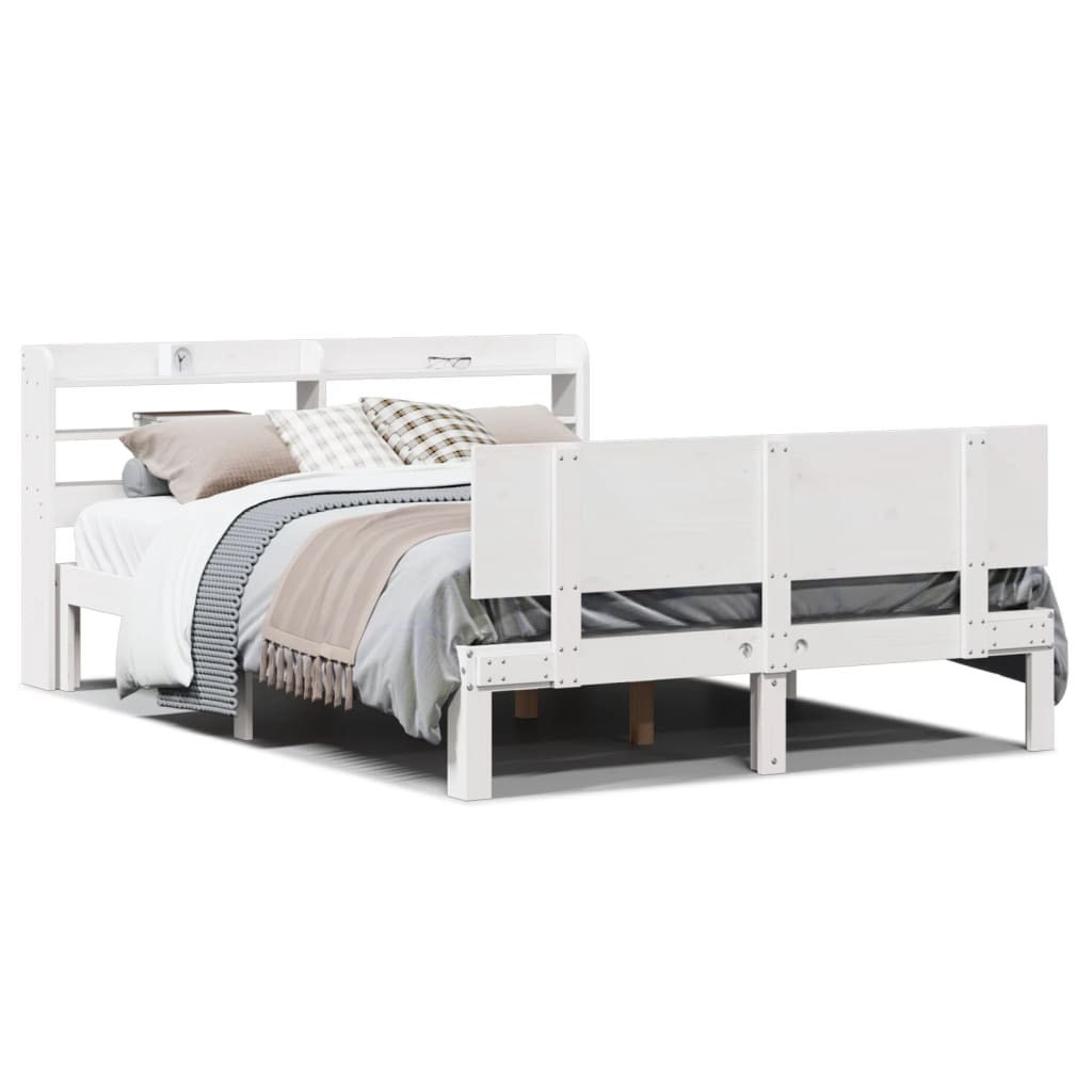 sengeramme med sengegavl 150x200 cm massivt fyrretræ hvid